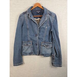 Gap Distressed Stretch Denim Jacket Size 6 Vintage 2004 Retro Boho Grunge Y2K